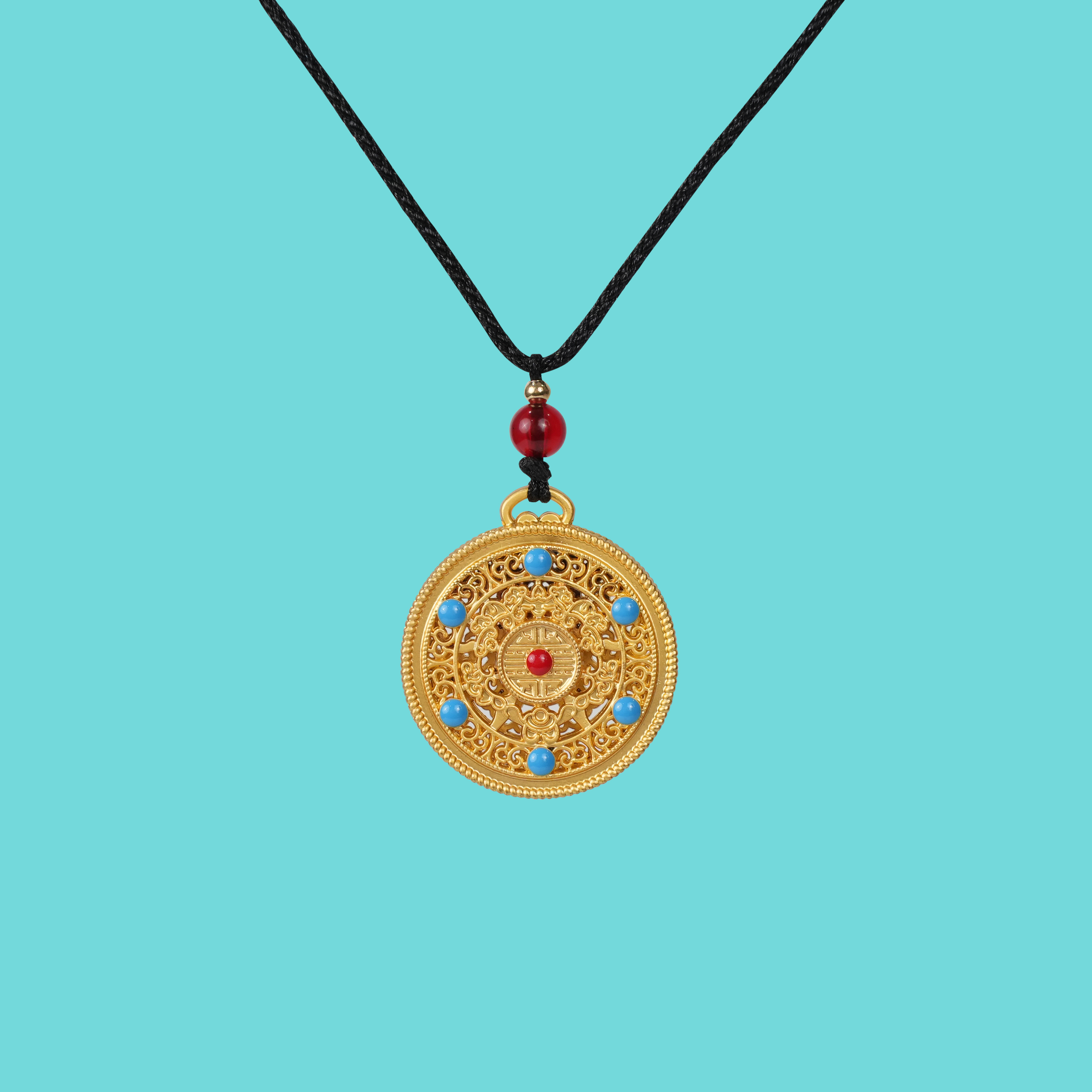 The five blessings auspicious wheel pendant necklace