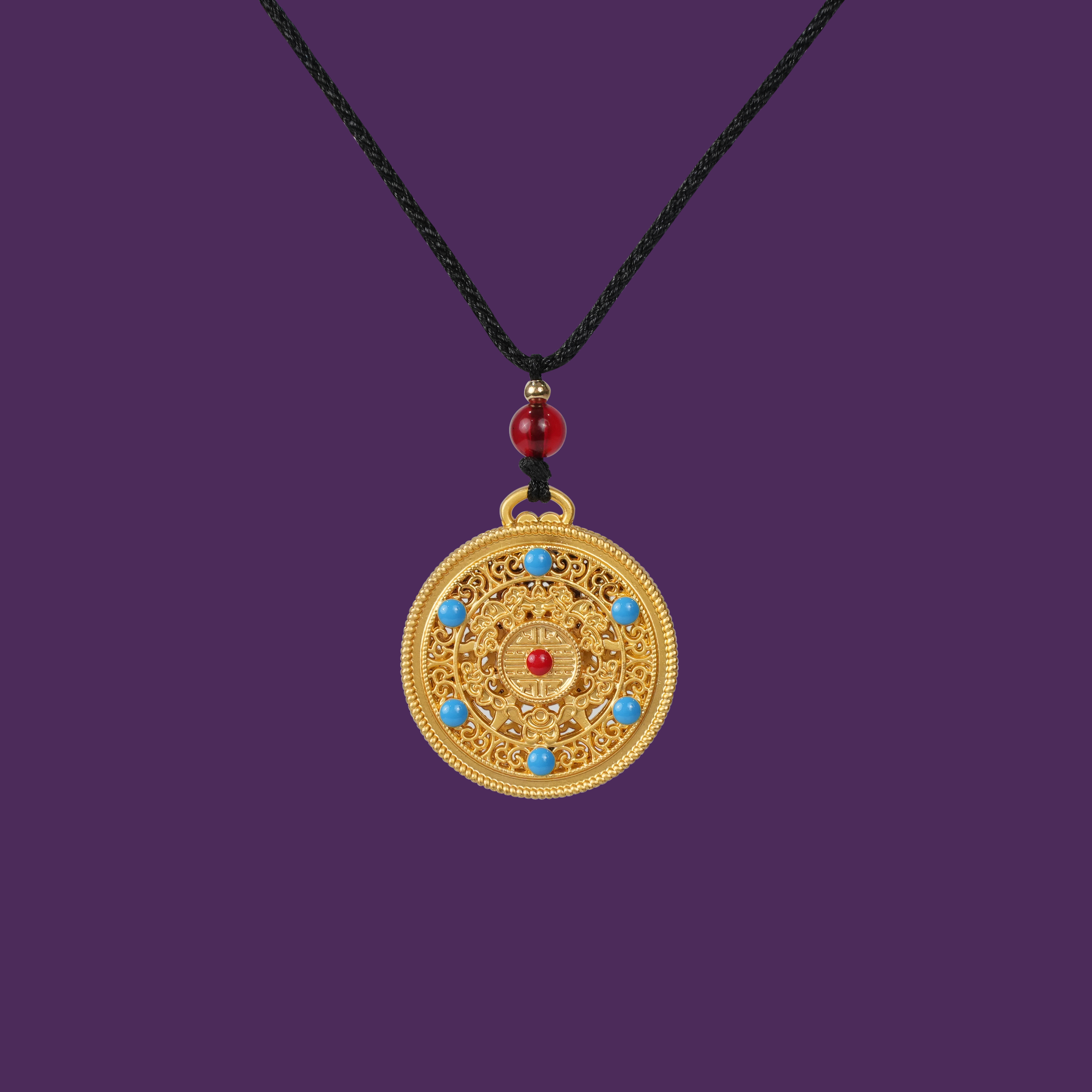 The five blessings auspicious wheel pendant necklace