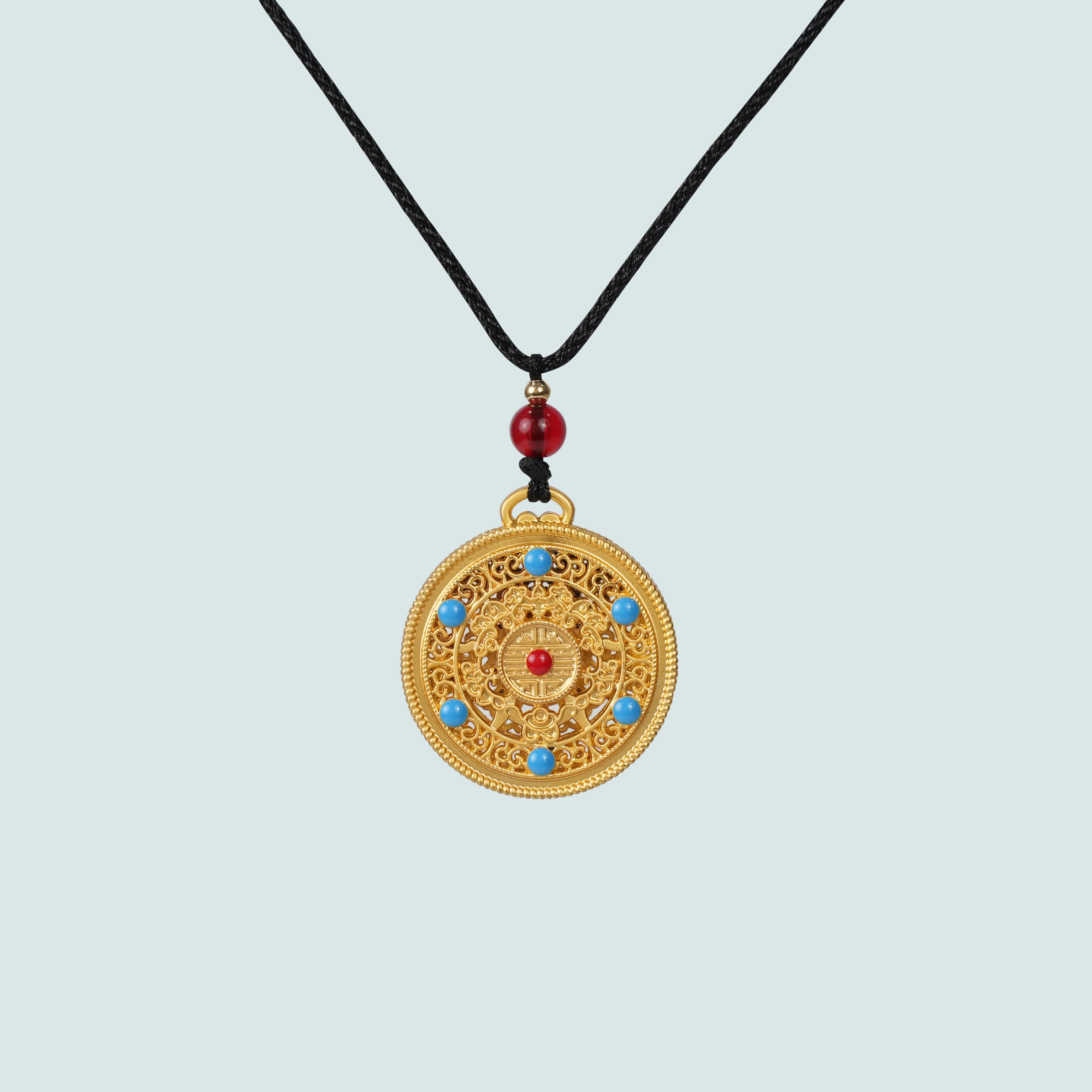 The five blessings auspicious wheel pendant necklace